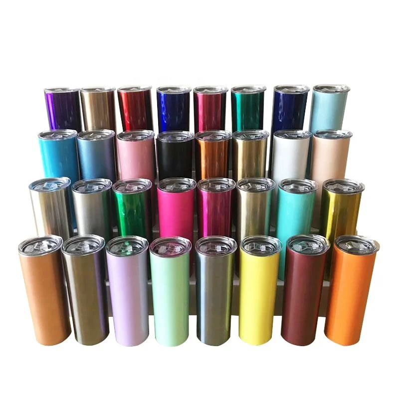 

wedding gift 20oz stainless steel skinny tumblers, stemless double wall insulated wine vacuum tumbler with straw, 14 colors