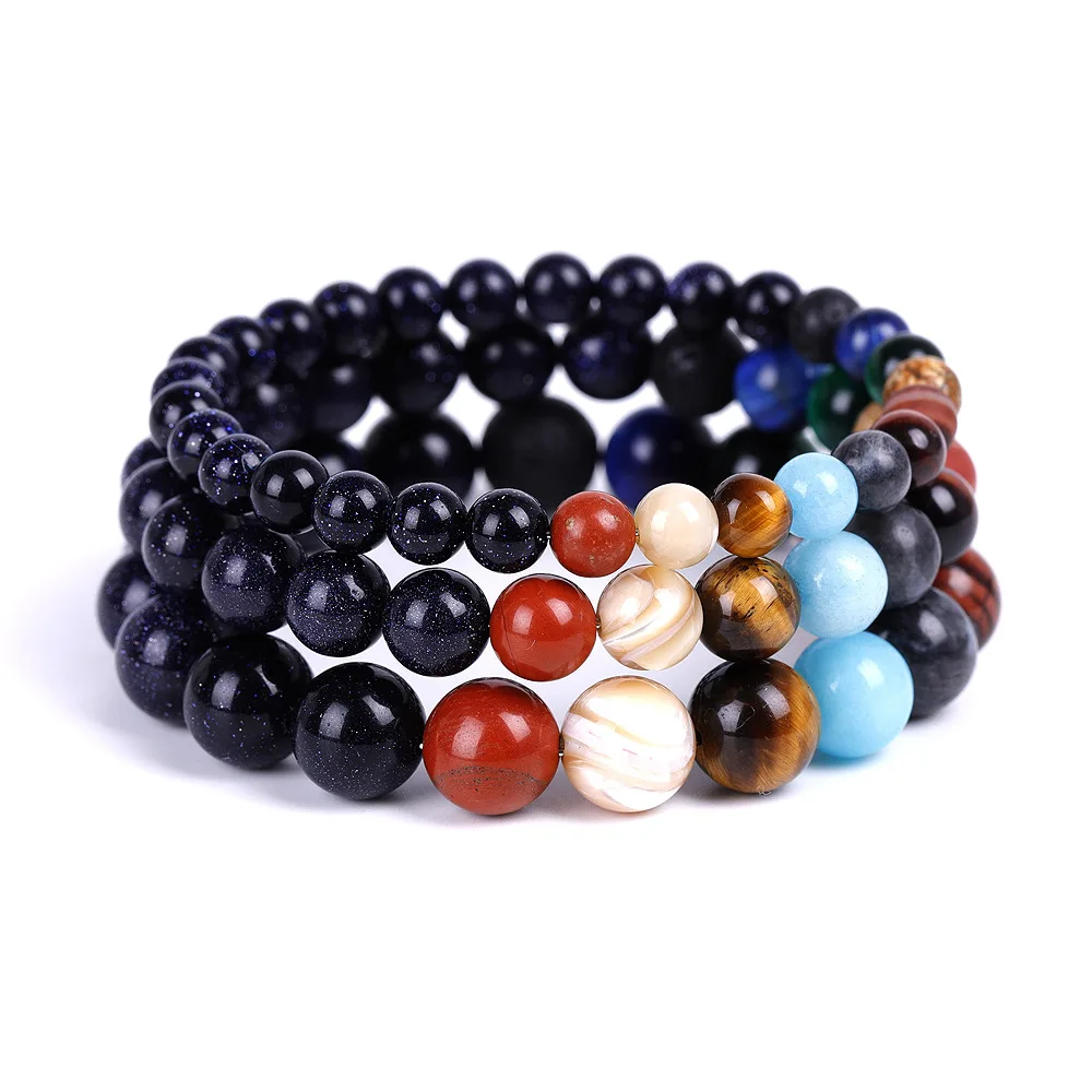 

Eight Planets Chakras Blue sandstone Strand Bracelet Buddha Yoga Strench for Women Men Jewelry 6 8 10mm