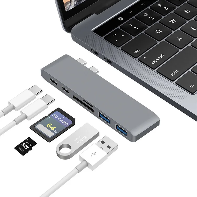 

Dual USB-C HUB Type-C To SD/TF Card Reader PD USB 3.0 HUB Adapter Docking Station For MacBook Pro/Air 2016 2017 2018