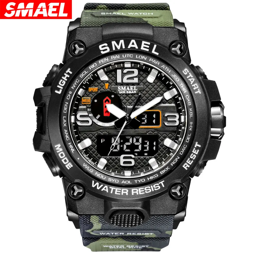 

SMAEL 1545D Military Men Wristwatch Army Camouflage Resin Strap 50m Waterproof Sports Analog Electronic Quartz Digital Watch