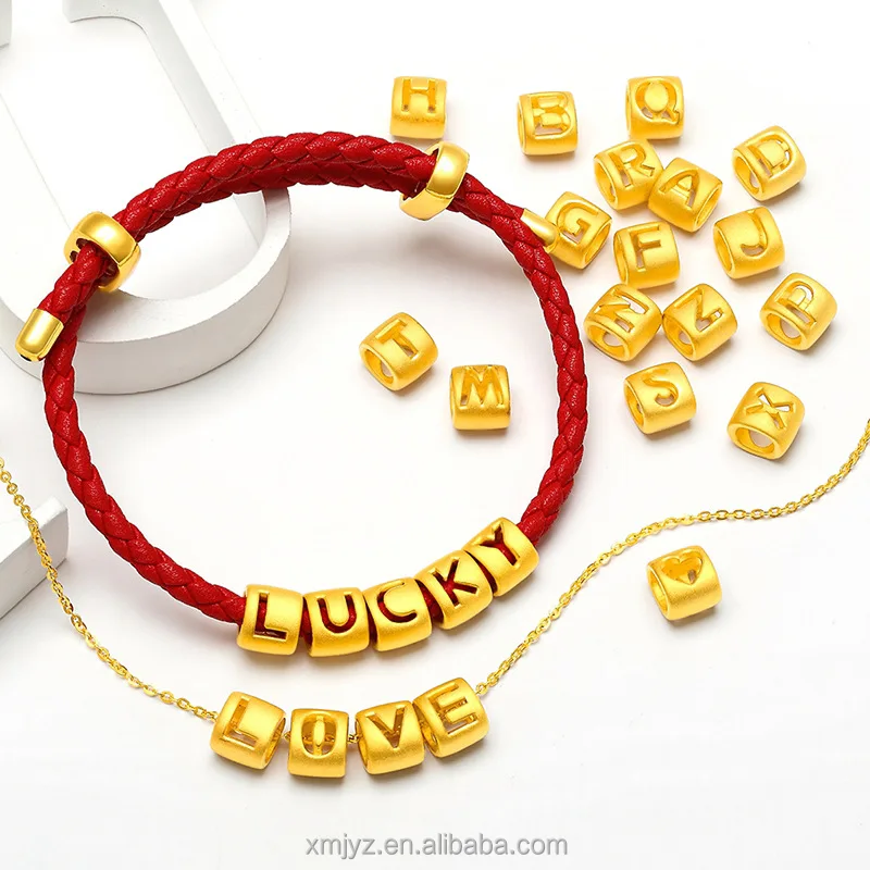 

Brass Gold-Plated Letter Beaded Necklace Vietnam Sand Gold Couple Red String Bracelet Diy Pendant 520 Valentine'S Day Gift