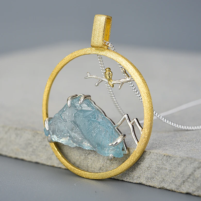 

China wholesale price jewelry minimalist natural gemstone handmade gold plate 925 sterling silver pendant charm for women