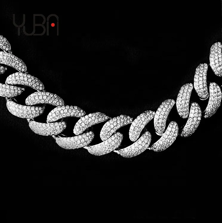 

Hip Hop Jewelry Classic Cuban Chain Hip Hop 18mm Three Rows of Zircon 18mm Arc-shaped Cuban Chain Necklace, Picture shows