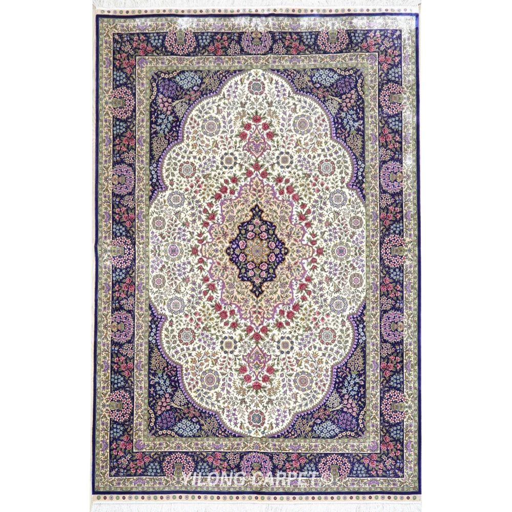 

YILONG 6'x9' Traditional handmade turkish knots silk area rug chinese silk carpets price