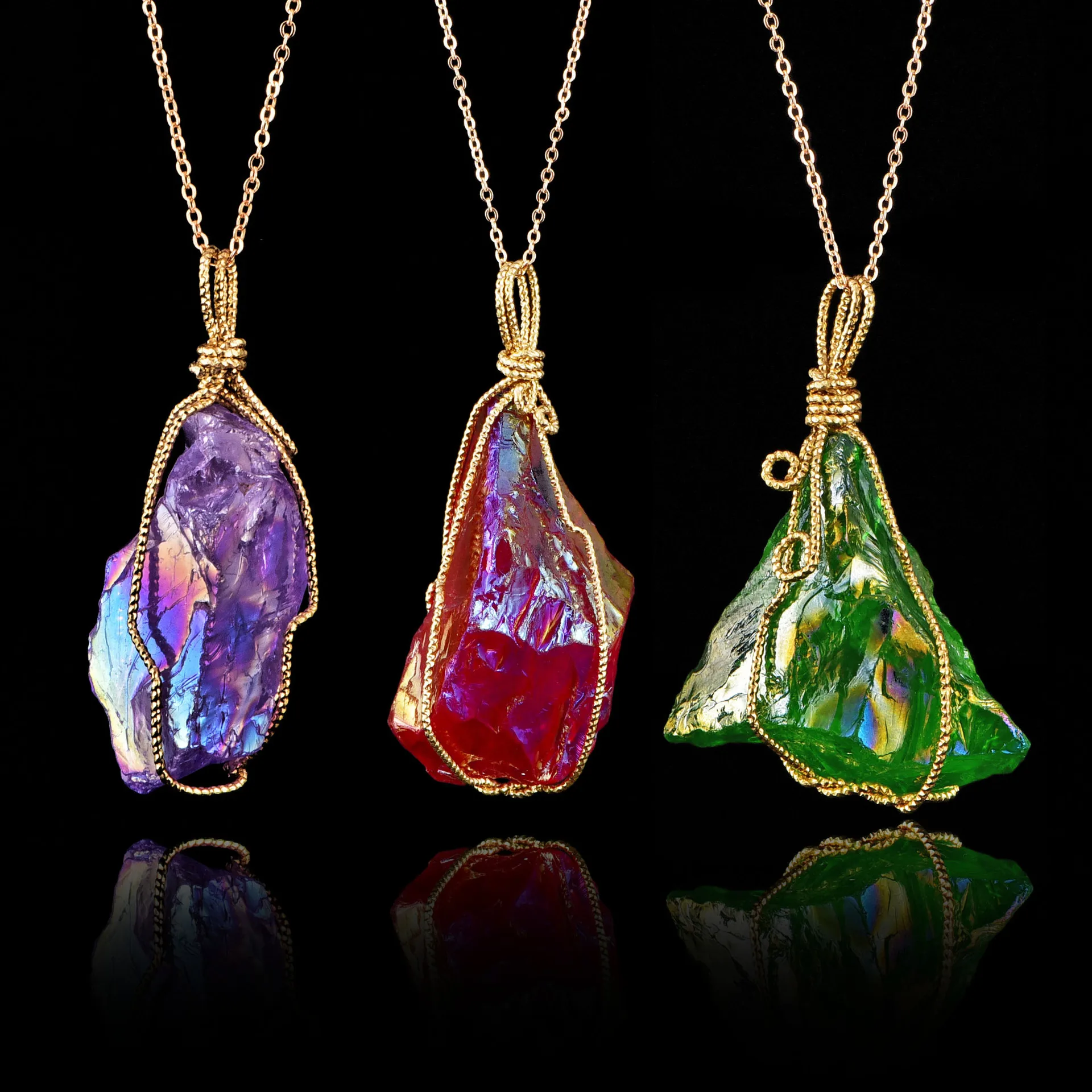 

Natural Irregular Shaped Crystal Winding Pendant Original Stone Necklace, As pic