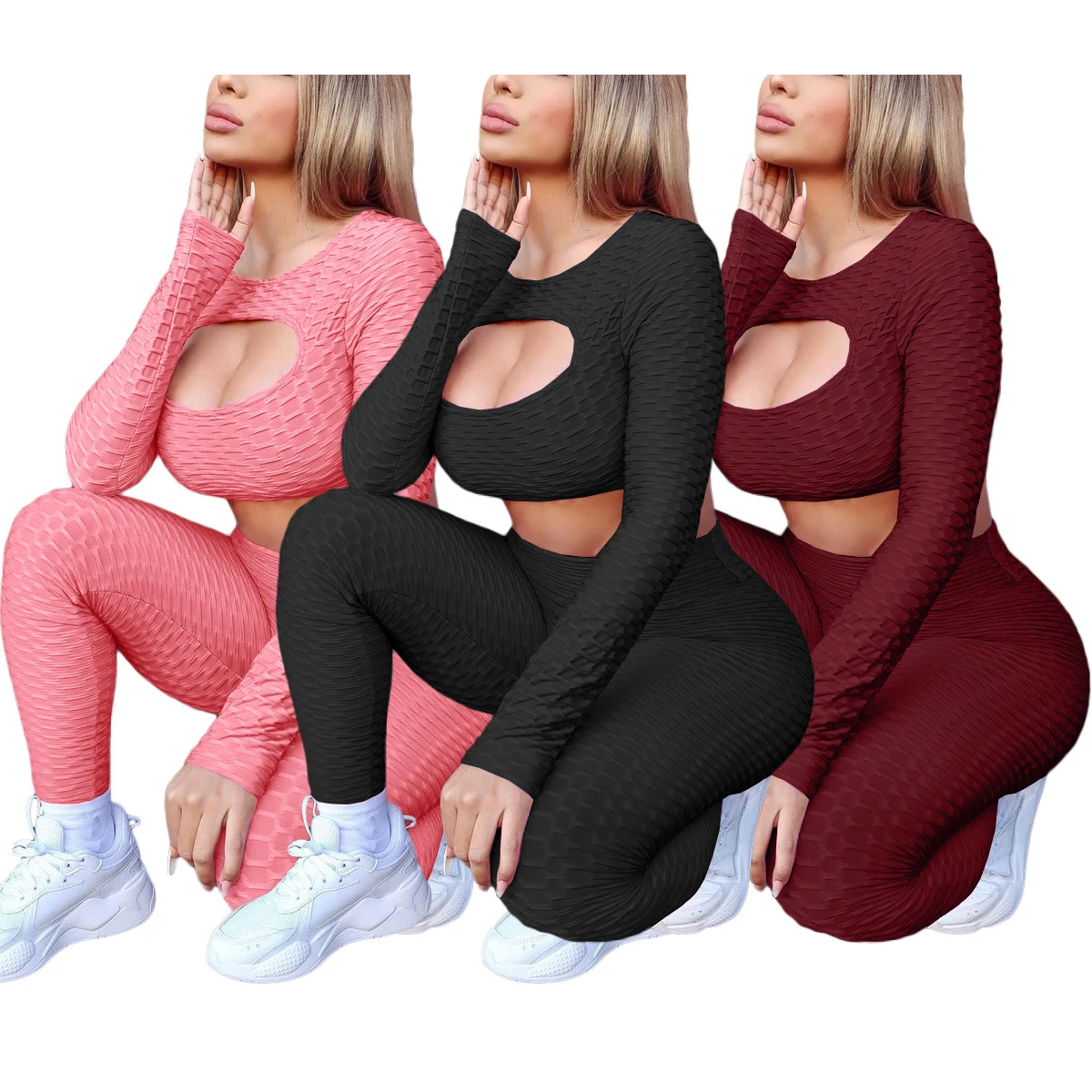 

FS2242D Yoga Outfit women Yoga Fitness Suit hollow out Tops and pants two pieces Sport Set Gym Wear