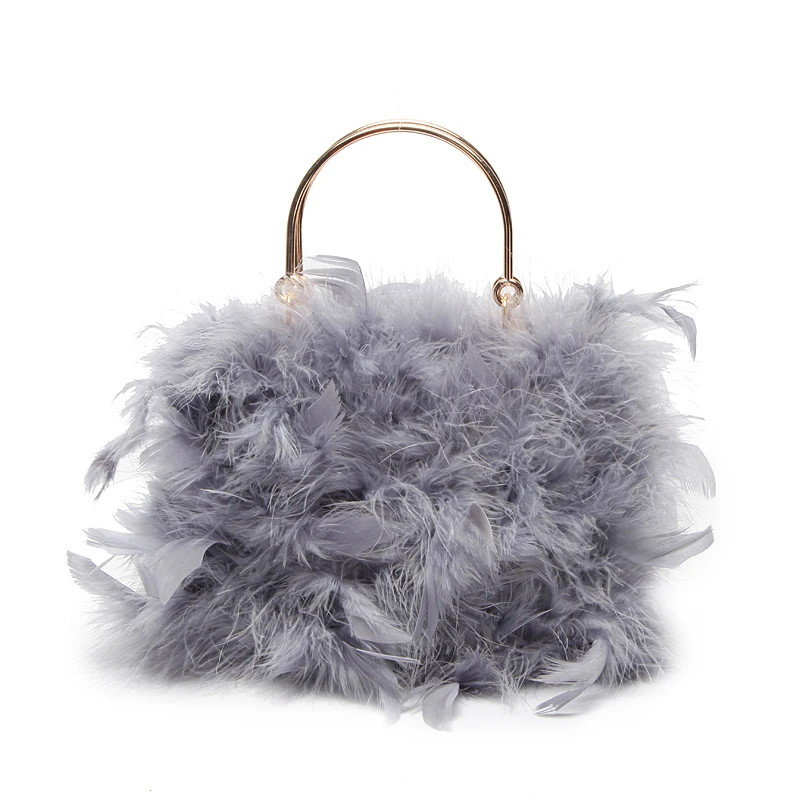 

2018 New Jtfur Fashion Ladies handbags ostrich feather Turkey Feather Tote Bag Ostrich Fur Party Handbag, Customized