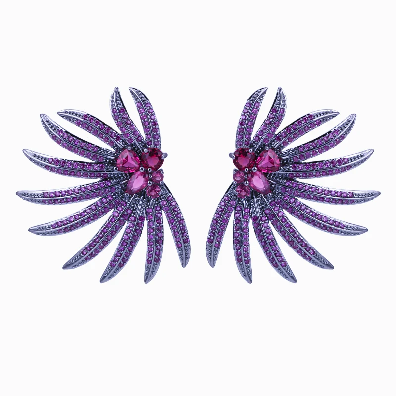 

XIUMEIYIZU Big Size Flower Zircon Stud Earring for Wedding Party Banquet Jewelry Shinning Plating Earrings Summer Fashion Fresh, Green,purple,pink