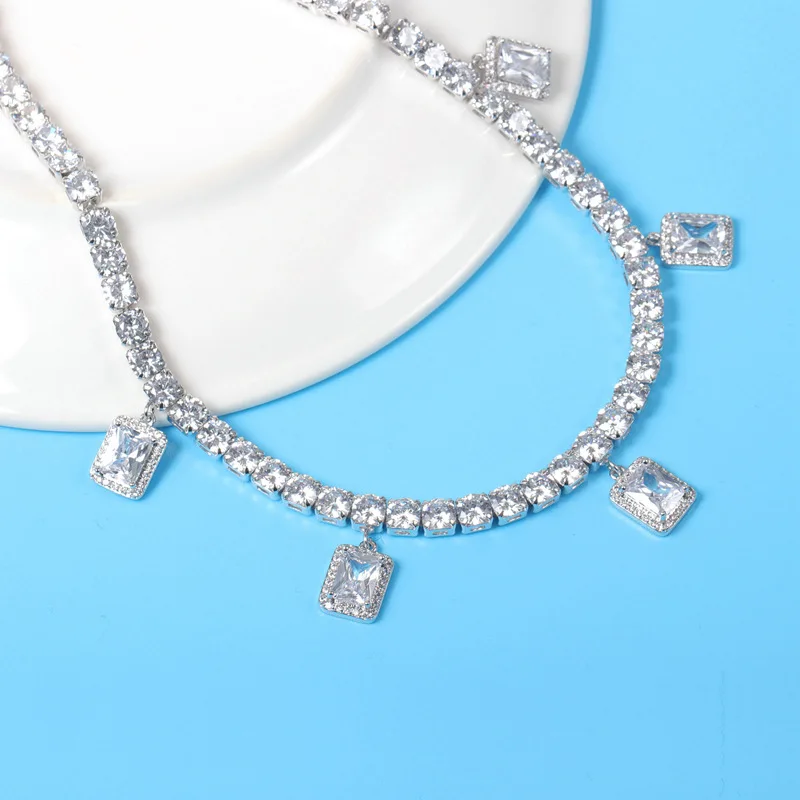 Bling iced out tennis chain gold plated cubic zirconia diamond Crystal tennis chain necklace