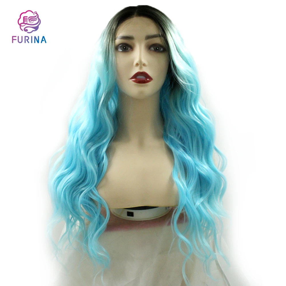 

Fashion and natural Blue high heat synthetic wig sexy big curly lace frontal wigs for women