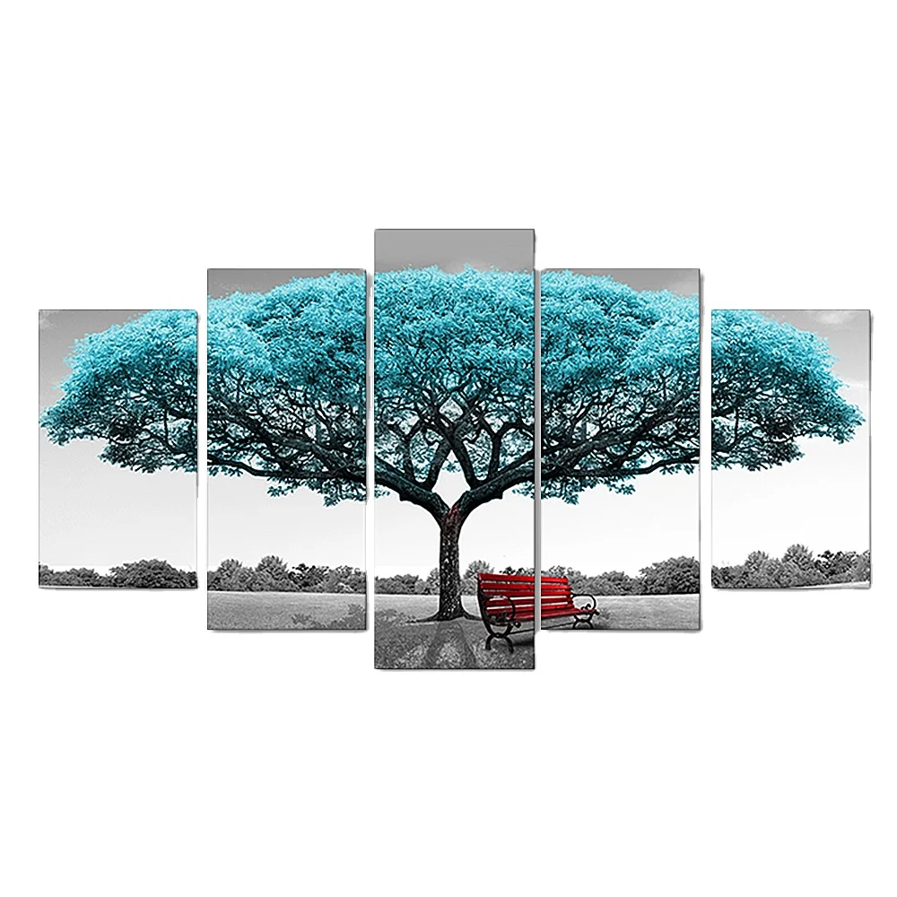Modern 5 PCS Watercolor Landscape Trees Printed on Canvas Wall Art Digital Printing for Home Decoration