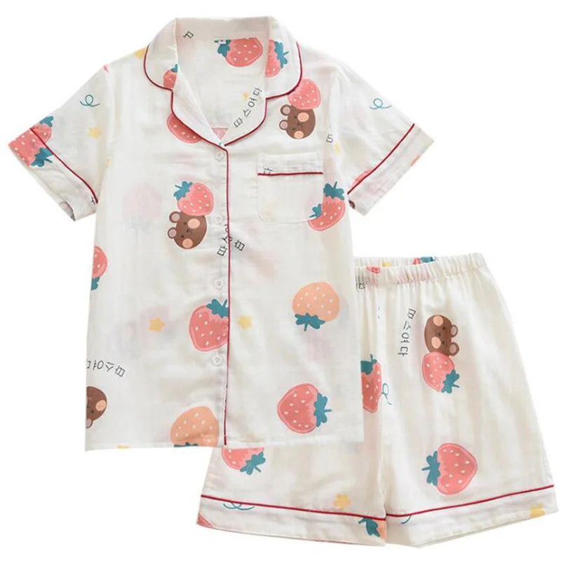 

Pyjamas Women Cotton Short Sleeves Ladies Pajama Sets Shorts Cute Cartoon Print Japanese Simple Sleepwear Homewear Pijamas