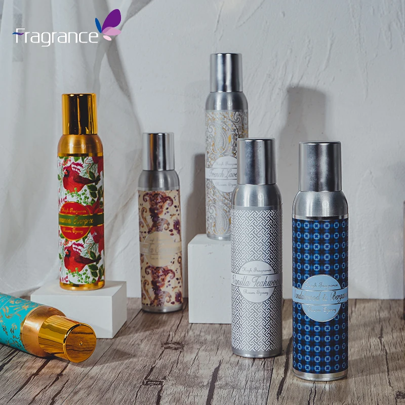 

Different color aluminum bottle hotel tin fragrance reed diffuser pump Aerosolhome indoor Air Freshener Spray gift set box