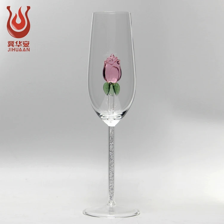 

Customized high quality Valentine's Day gift or wedding gift transparent glass goblet Rose flower shape glasses