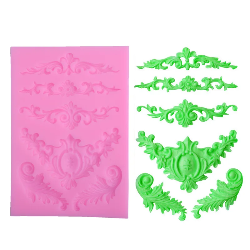 

European American style embossed fondant silicone mold cake border lace mold ultra-light clay mold baking tools, As picture