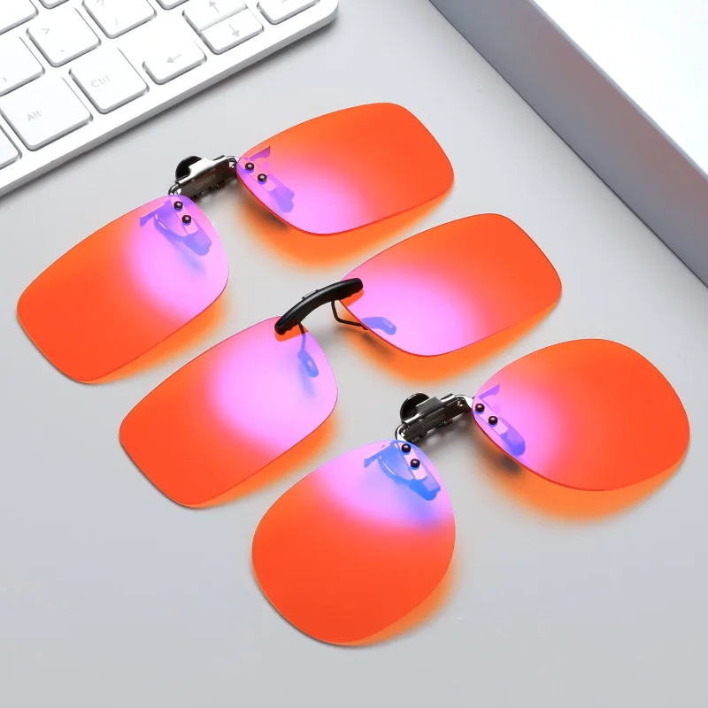 2026 New Arrival Red Lens UV400 Anti Blue Light Comfortable Rimless Flip up Clip on Sunglasses for Unisex