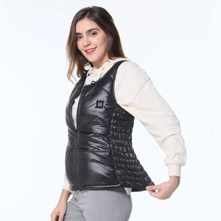 

Promotion Rechargeable Zipper Women Big Round Neck Puffer Heated Vest Winter