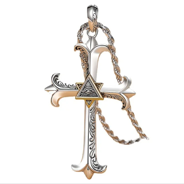 Eye of God Cross Pendant Retro Hip hop silver fashion men's necklace