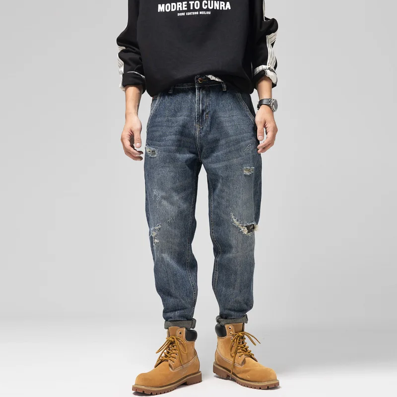 

2022 Planner Men's Jeans Cotton and Casual Patch Jeans Zipper Front Rip Jeans for Men, Can provide different swatchbooks to choose colors