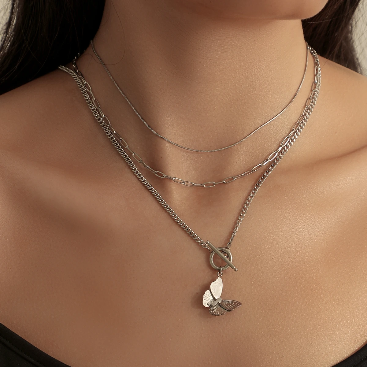 

Hot Selling Butterfly Ot Buckle Simple Stainless Steel Necklace For Party