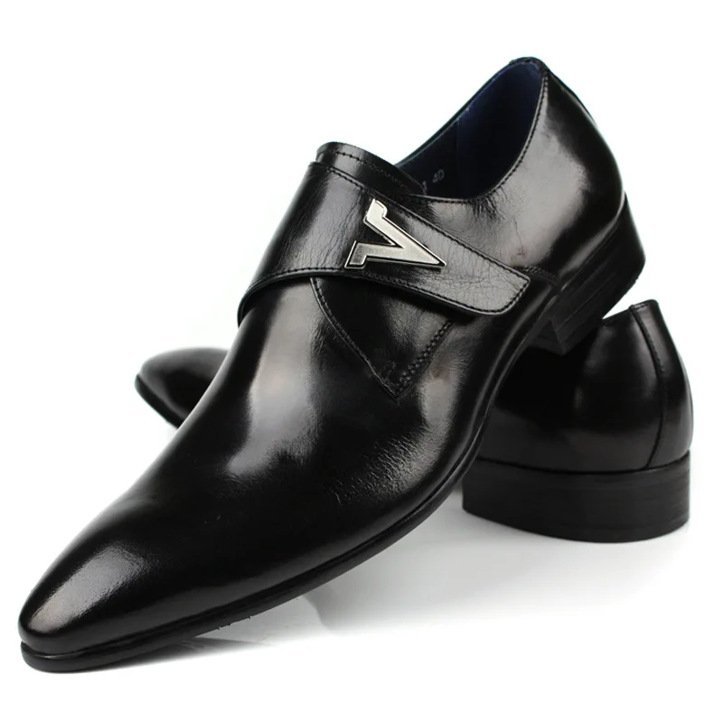 

PDEP black classic formal leather shoes for men buckle strap slip on business loafer shoes men, Black;dark brown