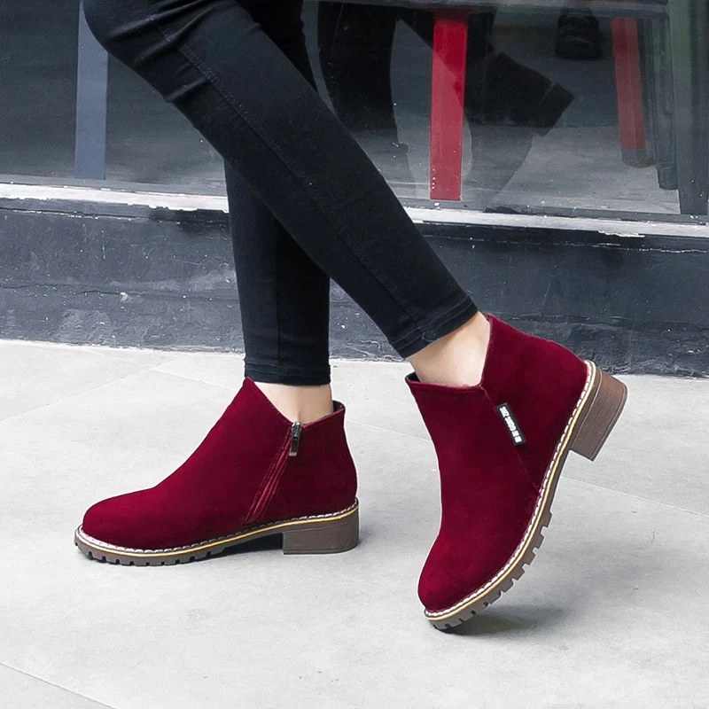 

Autumn Winter Women Boots Ladies Ankle Boots Heels Shoes Woman Suede Leather women casual Boots