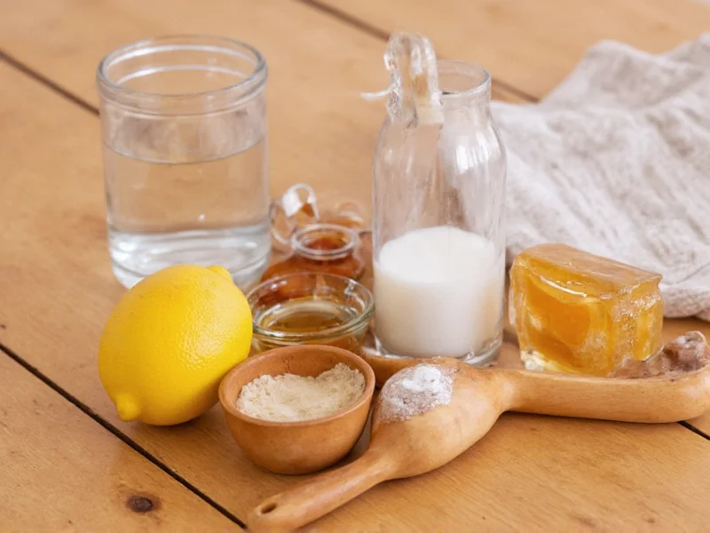 Homemade stain remover ingredients on wooden table