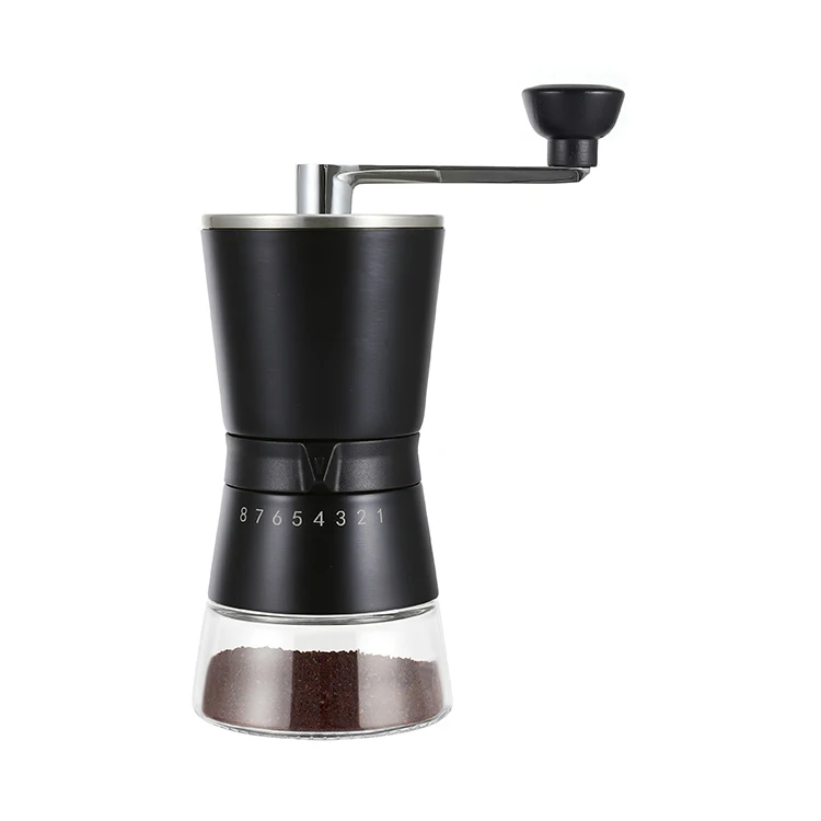 

2020 Amazon Hot selling new arrival adjustable 18/8 stainless steel Ceramic Conical Burr Manual Coffee Grinder glass bottle jar