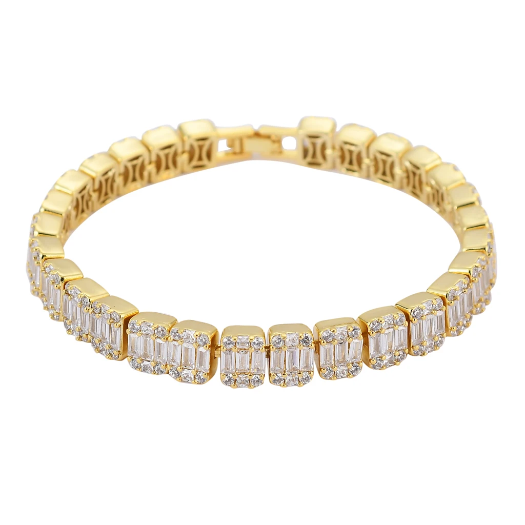 

Fashion White Gold Square Row Cut Iced Out Tennis Bracelets Hip Hop Lab Diamond For Men & Woman