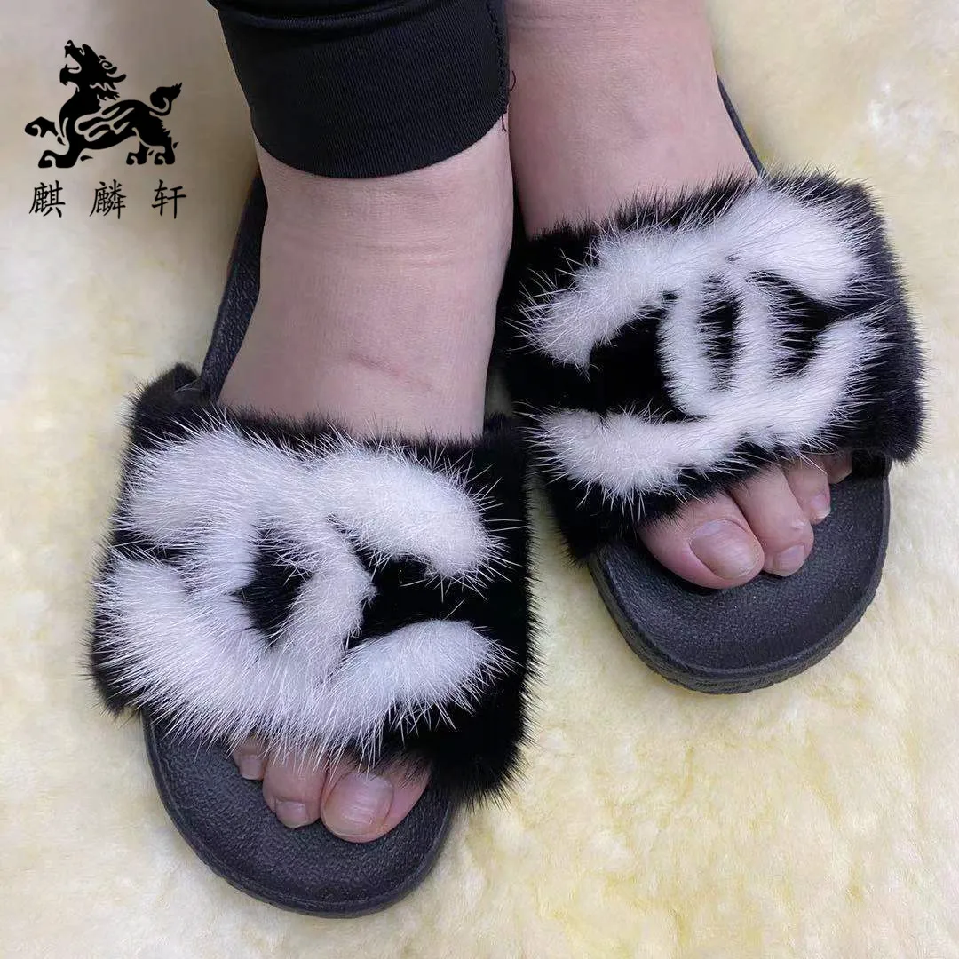 

2021 wholesale new real mink fur slippers indoor and outdoor sandals, Pink,yellow,white,black,green,or custom