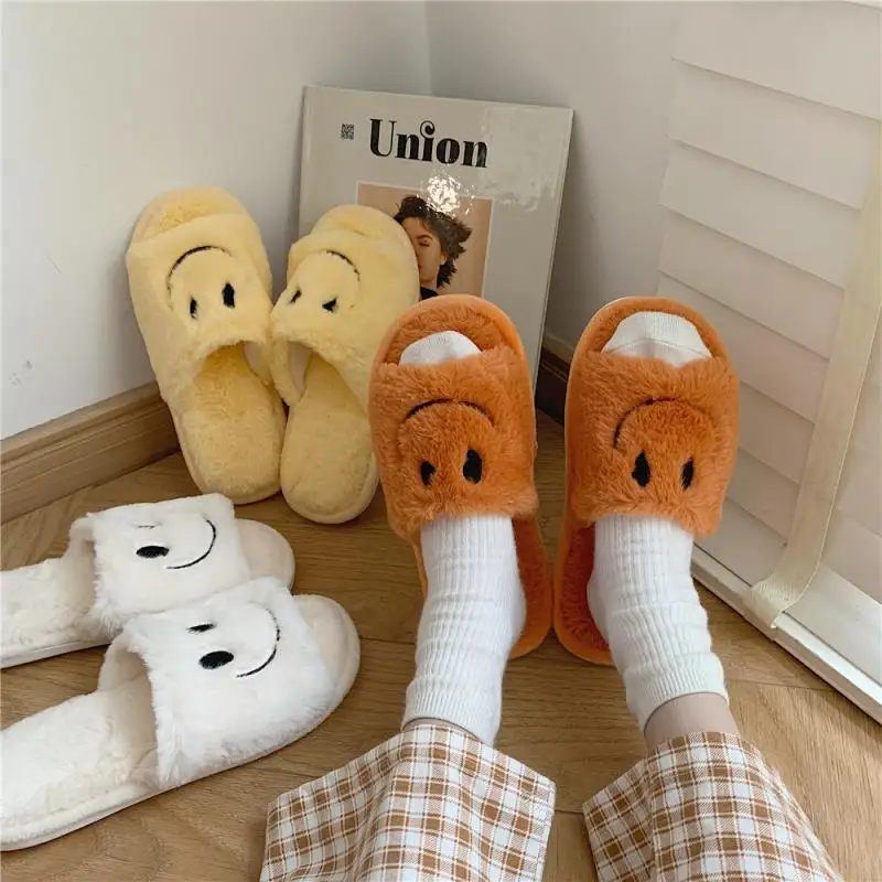 

Wholesale cute smile face smiley slipper ladies winter indoor warm house slippers for women, Same as pictures