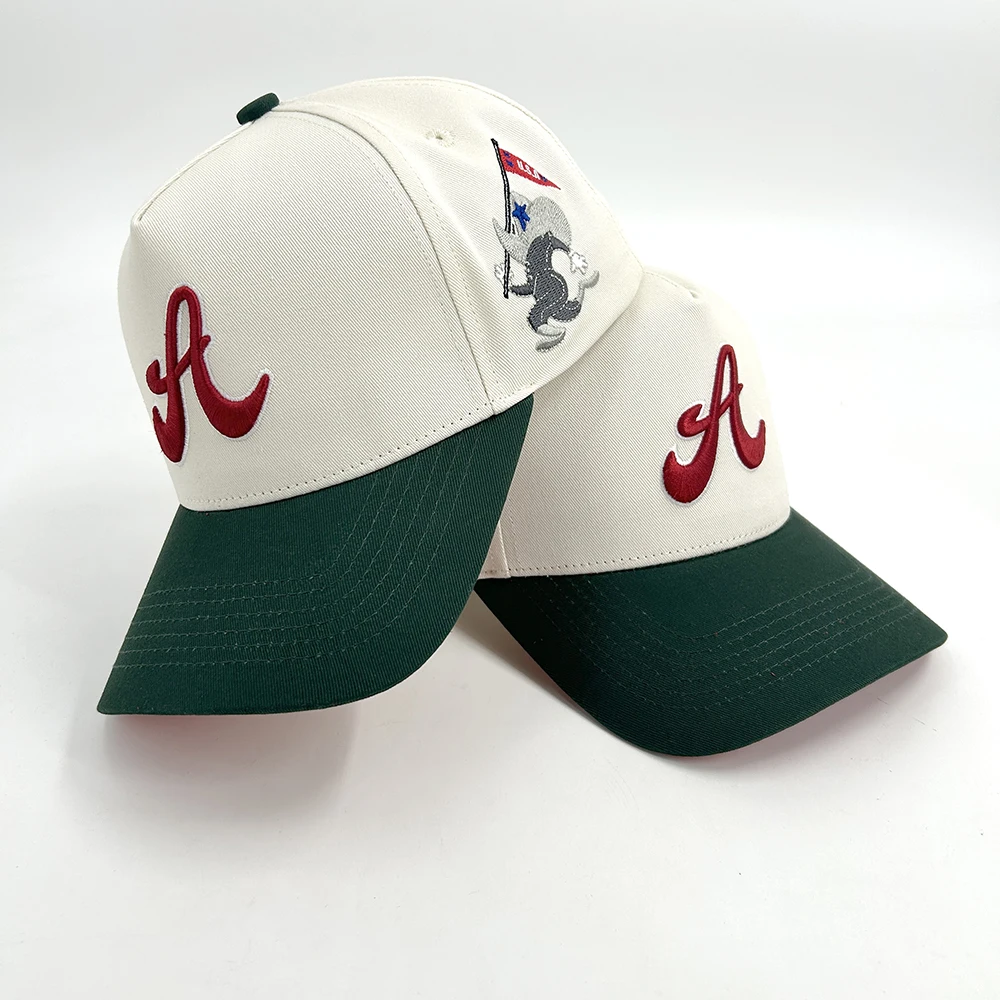 Wholesale Custom High Quality 3D Puff Embroidery a Frame 5 Panel Baseball Cap Two Tone Baseball Hats