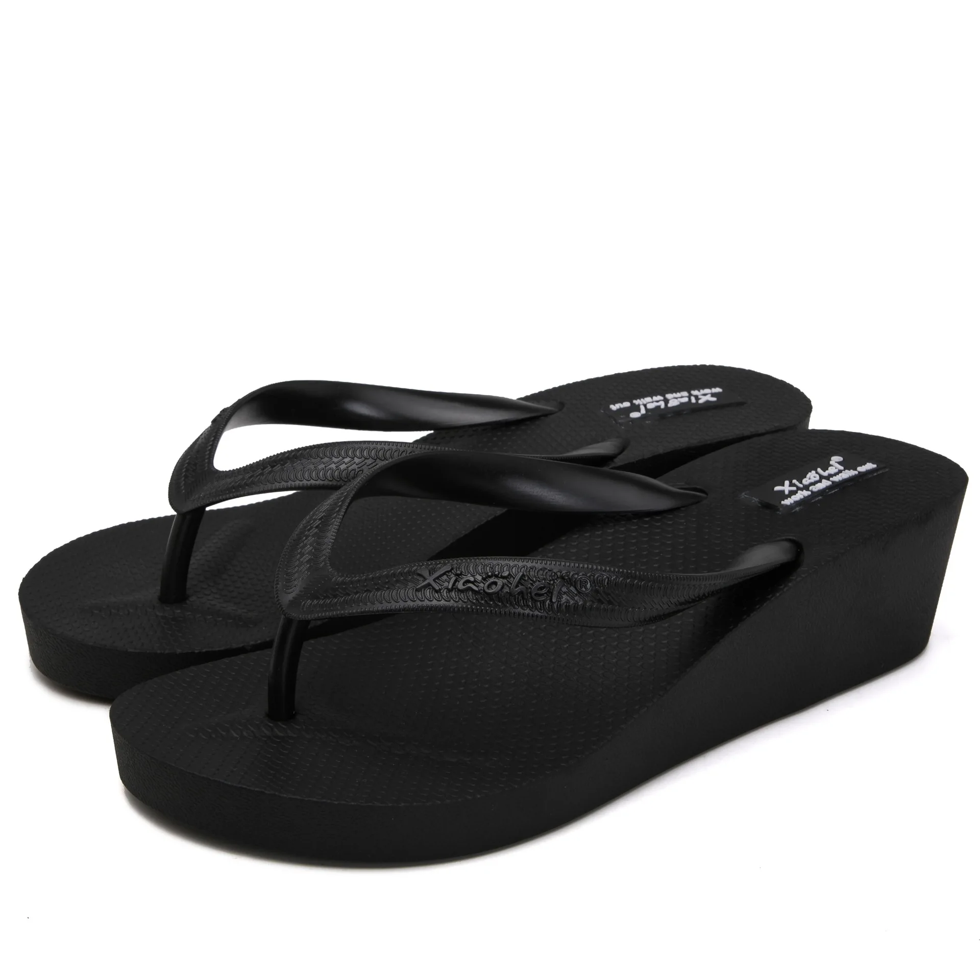 

Summer New Style Casual Outer Wear Thick Bottom Non-Slip Plastic Clip Foot Slope Heel Beach Flip Flops Slippers, 4 colors