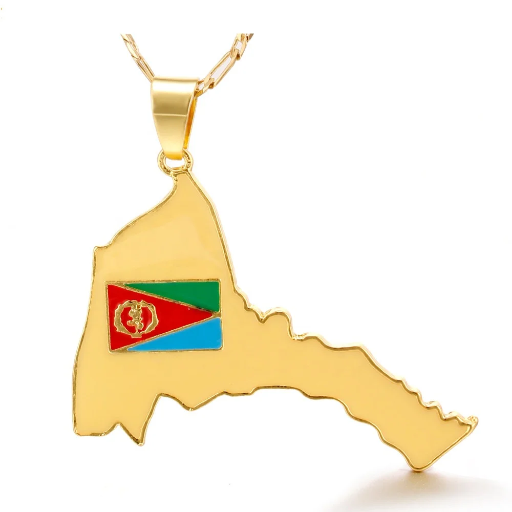 

Ethlyn Eritrea Map & Flag Pendant Necklaces Women Men Gold Color Pendant Jewelry Africa Map of Eritrea P119