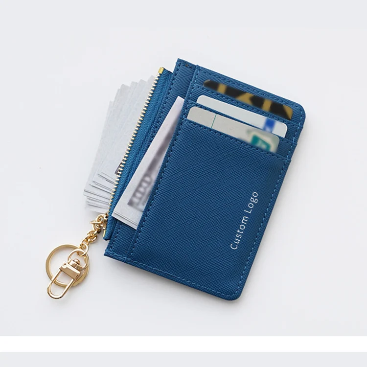 

AZB509 Saffiano Pu Leather Card Bag Wallet Portable Mini Card Bag Simple Zipper Change Holder Wallet Women With Key Ring