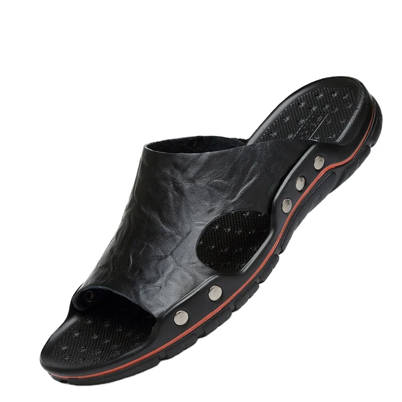 

Factory Wholesale Delicate Appearance Genuine Leather Slippers Mens
