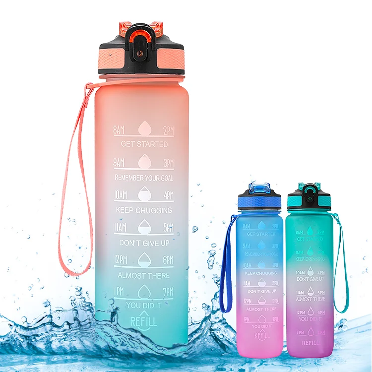 

32oz Motivational Fitness Sports Tritan Water Bottle with Time Marker & Flip Top, Gradient colors