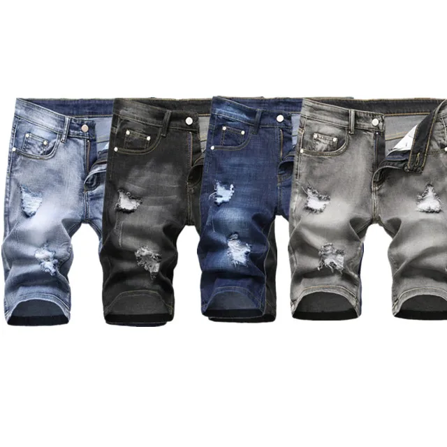 

Wholesale Boys casual Straight Ripped Denim fabric Jeans Pants Jean Short For Men