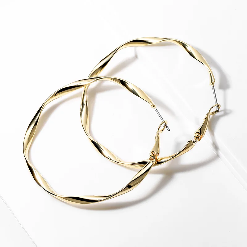 

New Style Handmade Round Earrings Circle Jewelry Women Real 14K Solid Gold Hoop 925 sliver Earrings, Champagne gold