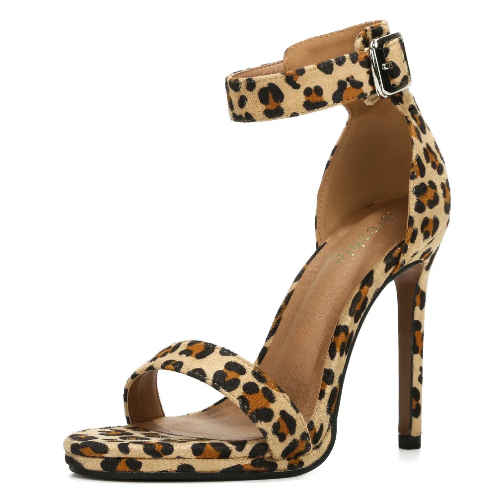 

Hot sale fashion open toe high heels leopard sandals women shoes sandals ladies