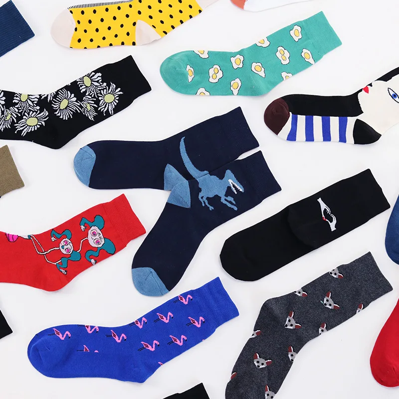 

XIANGHUI Wholesale Custom 2020 Funny Pattern Jacquard Fashion Jacquard Polka Dot Animal Crew Tube Cotton Happy Socks