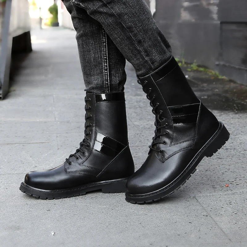 
High ankle black cow leather military tactical boots south africa army boots for men 