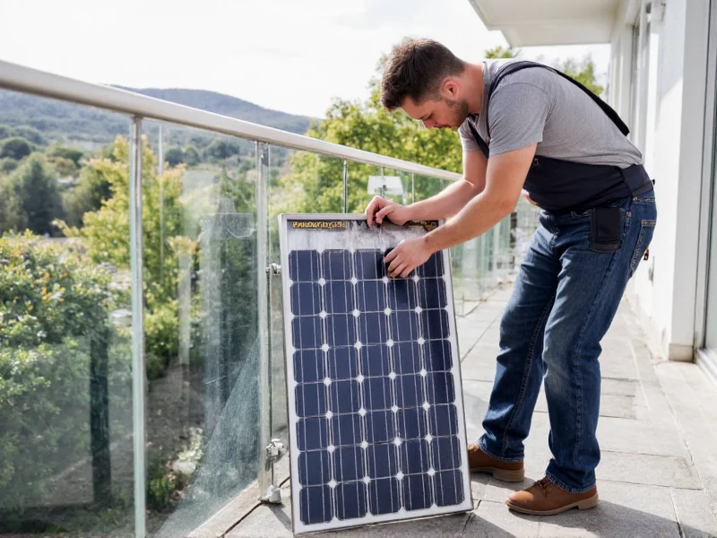 Beginner installing pre-wired solar panel kit on balcony