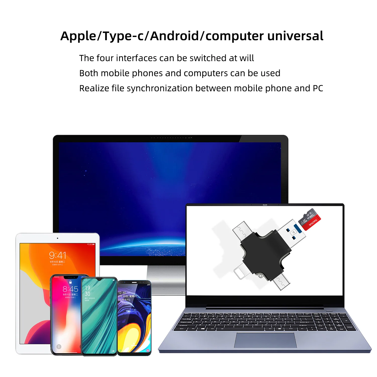 4 in 1 Type-c Lightning Micro USB/USB 2.0 Memory Card Reader OTG Micro TF Card Reader for Android Ipad iphone - ANKUX.COM