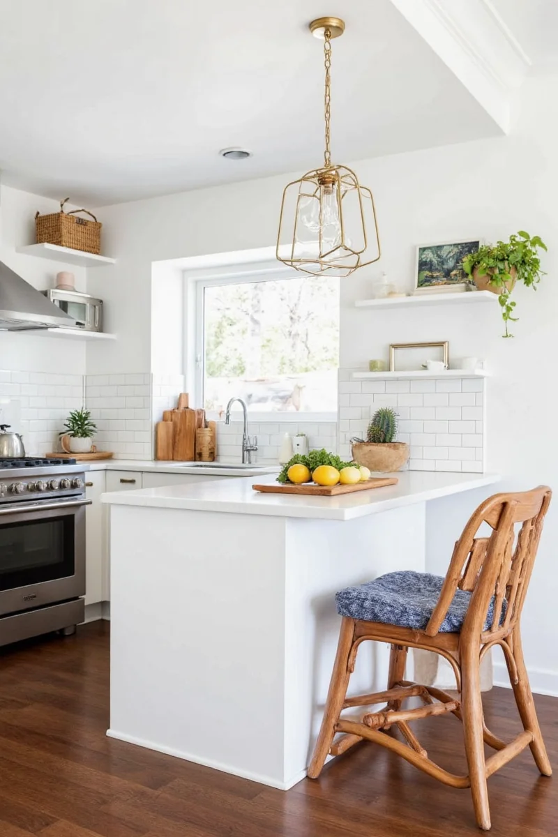 Completed small kitchen renovation showing family enjoying new space