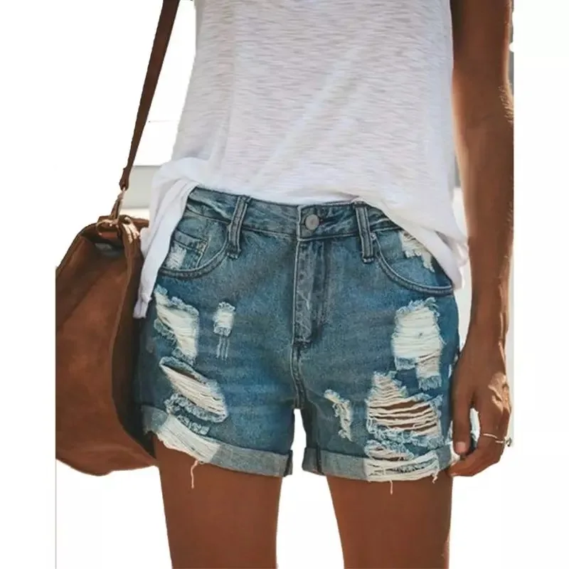 

Summer Denim Shorts For Women Sexy Mini Shorts Women's Holes Jeans Blue High Waist Shorts Ripped Denim Short Female Plus Size