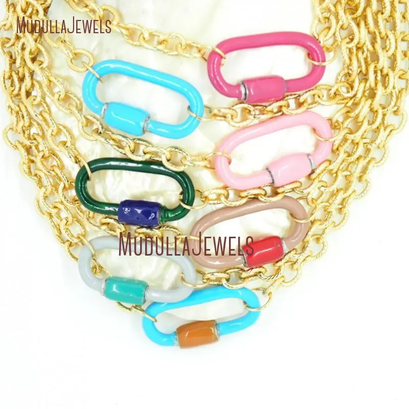 Enamel Screw Clasp Necklace Oval Carabiner Lock Necklace 18k Gold Filled Chain Necklace NM30125