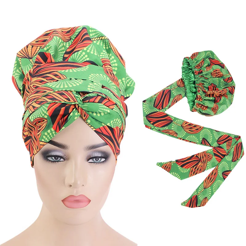 
New Amazon Hot Ankara Printing Women Headwrap Sleep Bonnet With Long Tube Tail Fashion Lady Wide Band African Head Bonnets 434B  (1600055556418)