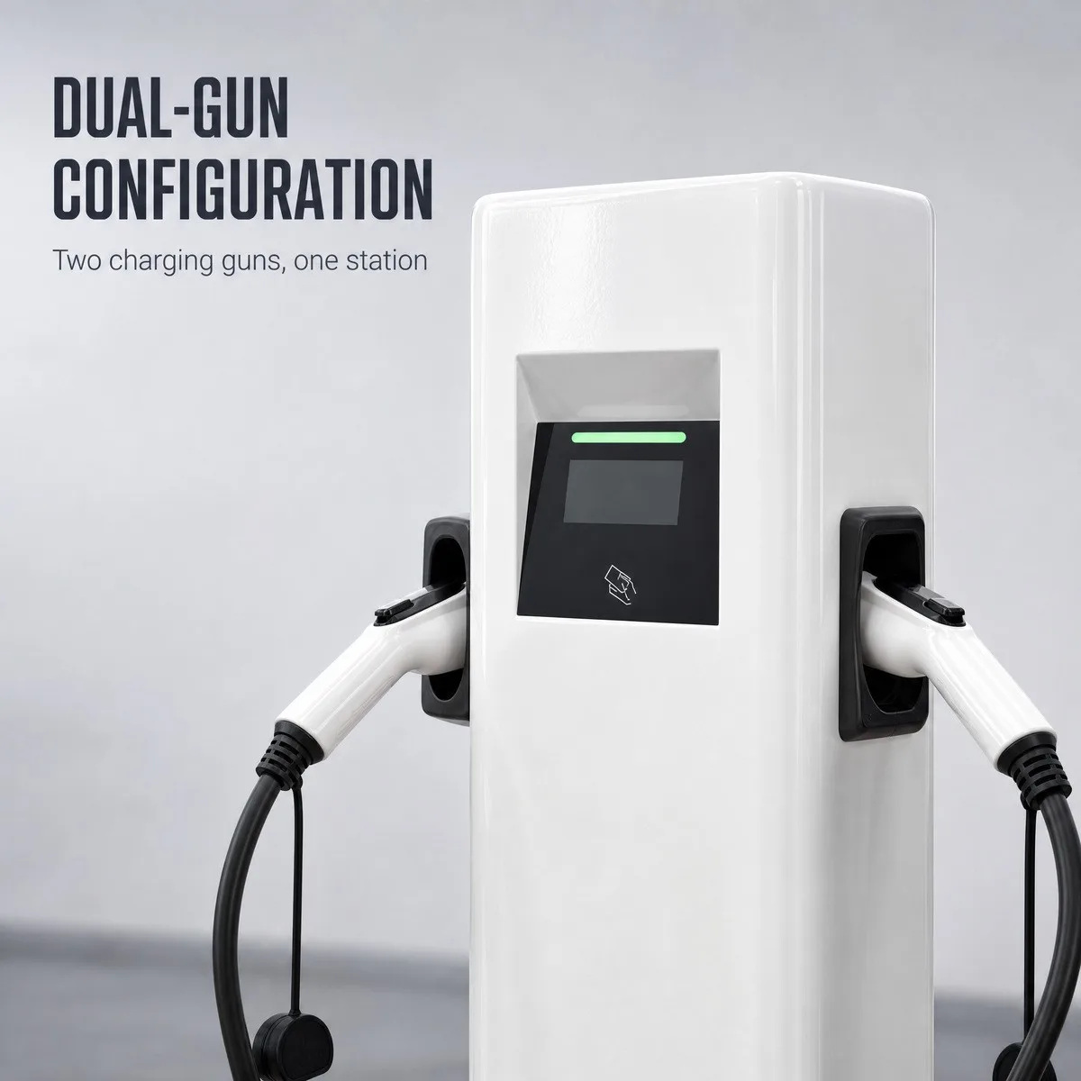 Dual-gun AC EV charging station with two charging guns on one pedestal