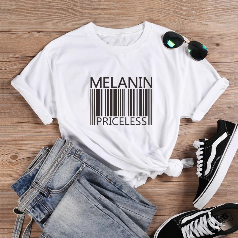 

Melanin Priceless Barcode Graphic Tees Women Black Lives Matter T Shirt 90s Fashion Short Sleeve Harajuku Tops Womens Clothing, 13 colors